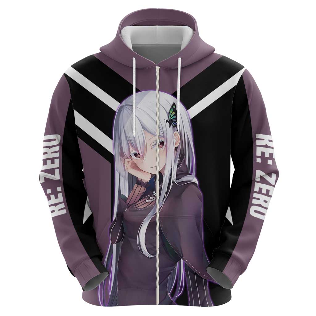Enchidna Re:Zero Zip Hoodie with Elegant Pose and Mystical Fantasy Design - The Mazicc