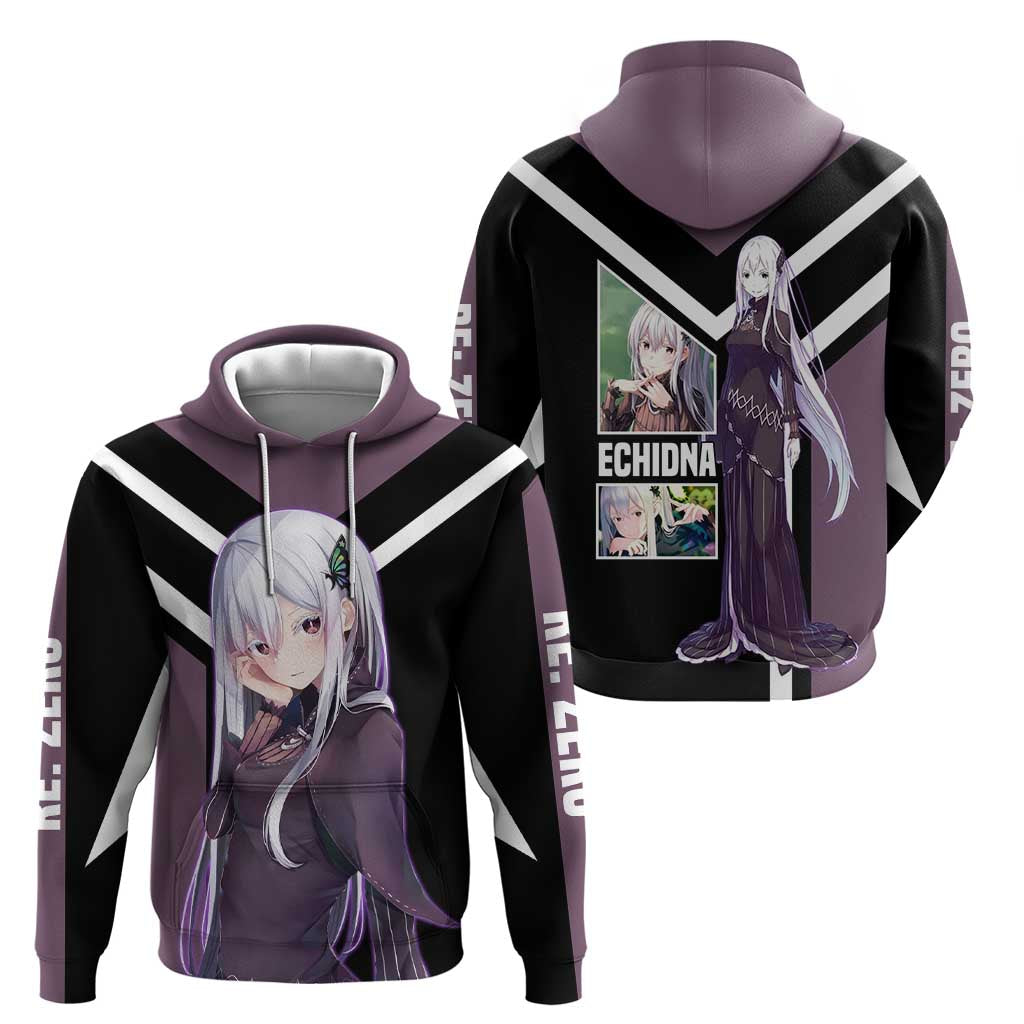 Enchidna Re:Zero Zip Hoodie with Elegant Pose and Mystical Fantasy Design - The Mazicc