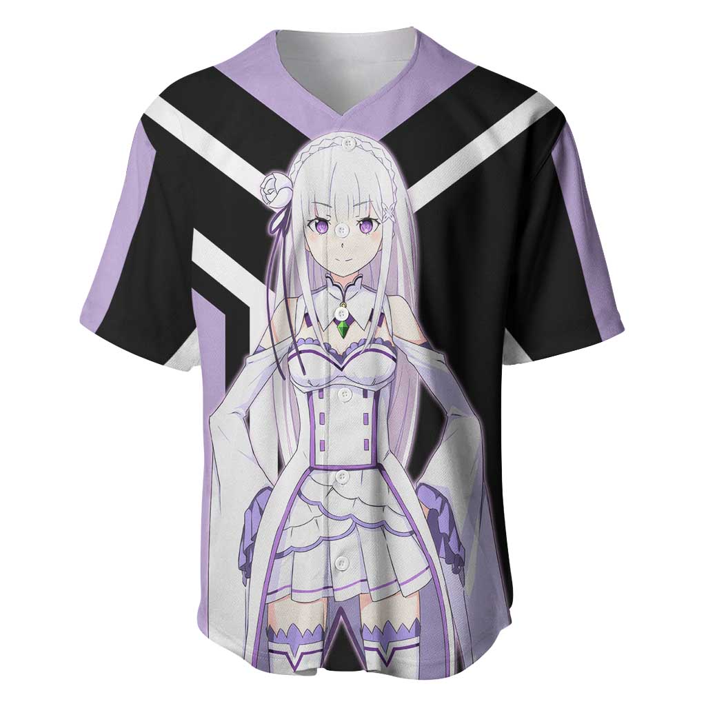 Emilia Re:Zero Baseball Jersey with Silver Hair and Magical Fantasy Pose Design - The Mazicc