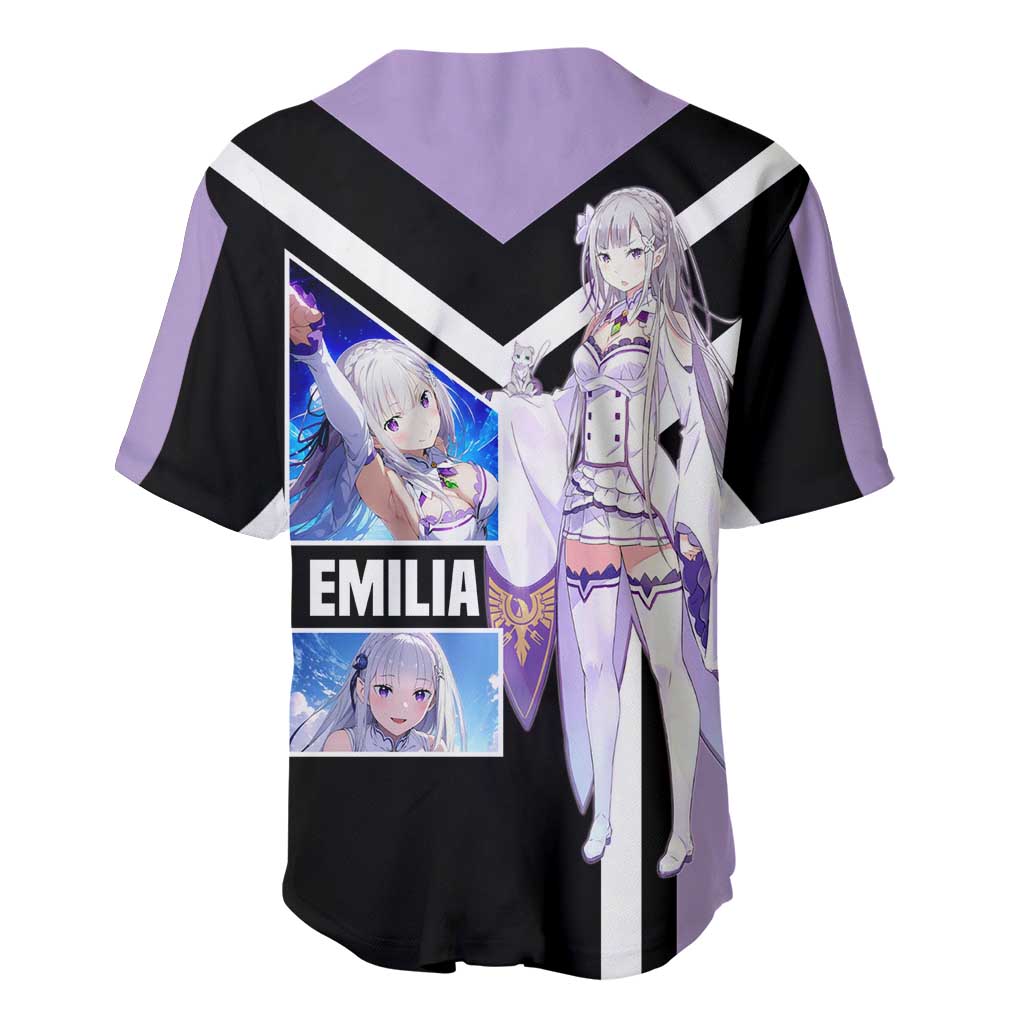 Emilia Re:Zero Baseball Jersey with Silver Hair and Magical Fantasy Pose Design - The Mazicc