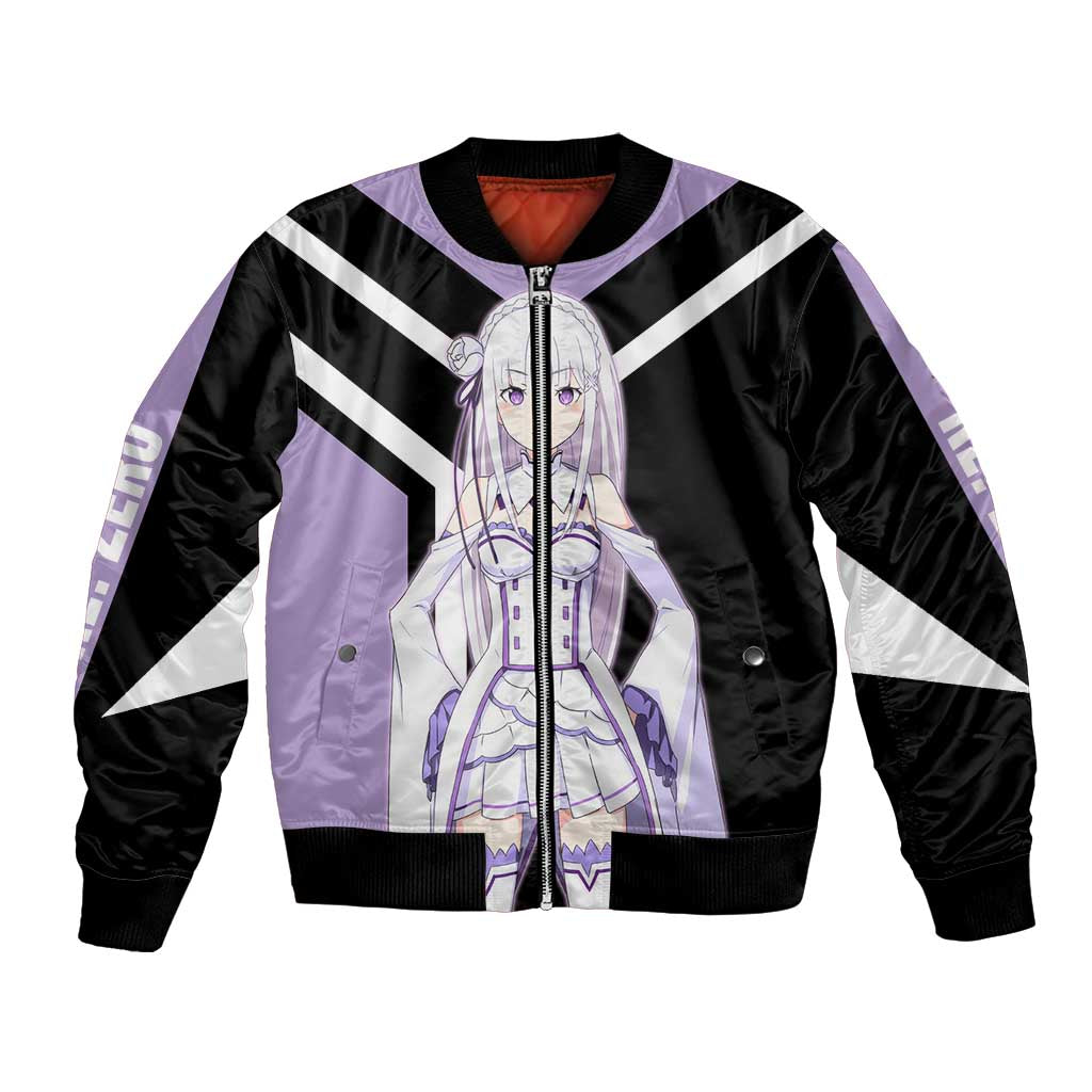 Emilia Re:Zero Bomber Jacket with Silver Hair and Magical Fantasy Pose Design - The Mazicc