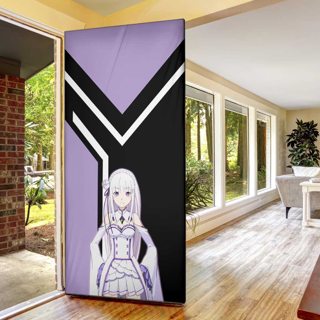 Emilia Re:Zero Door Cover with Silver Hair and Magical Fantasy Pose Design - The Mazicc