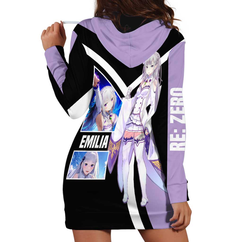 Emilia Re:Zero Hoodie Dress with Silver Hair and Magical Fantasy Pose Design - The Mazicc