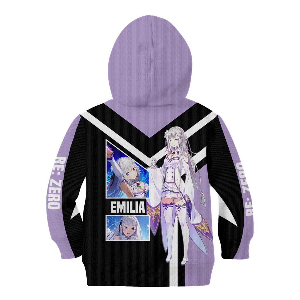 Emilia Re:Zero Kid Hoodie with Silver Hair and Magical Fantasy Pose Design - The Mazicc