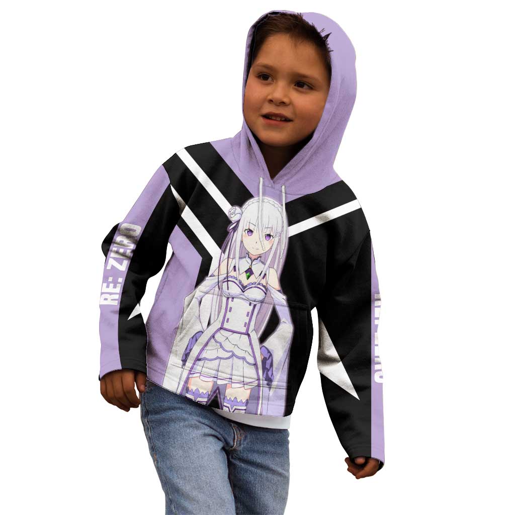 Emilia Re:Zero Kid Hoodie with Silver Hair and Magical Fantasy Pose Design - The Mazicc