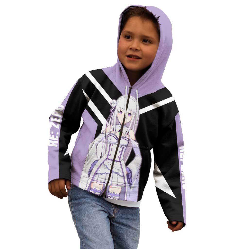 Emilia Re:Zero Kid Hoodie with Silver Hair and Magical Fantasy Pose Design - The Mazicc