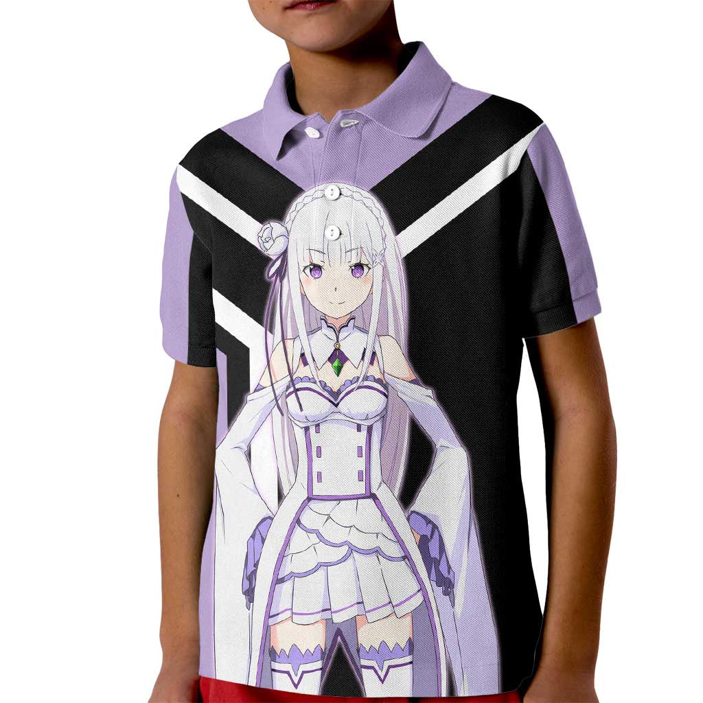 Emilia Re:Zero Kid Polo Shirt with Silver Hair and Magical Fantasy Pose Design - The Mazicc