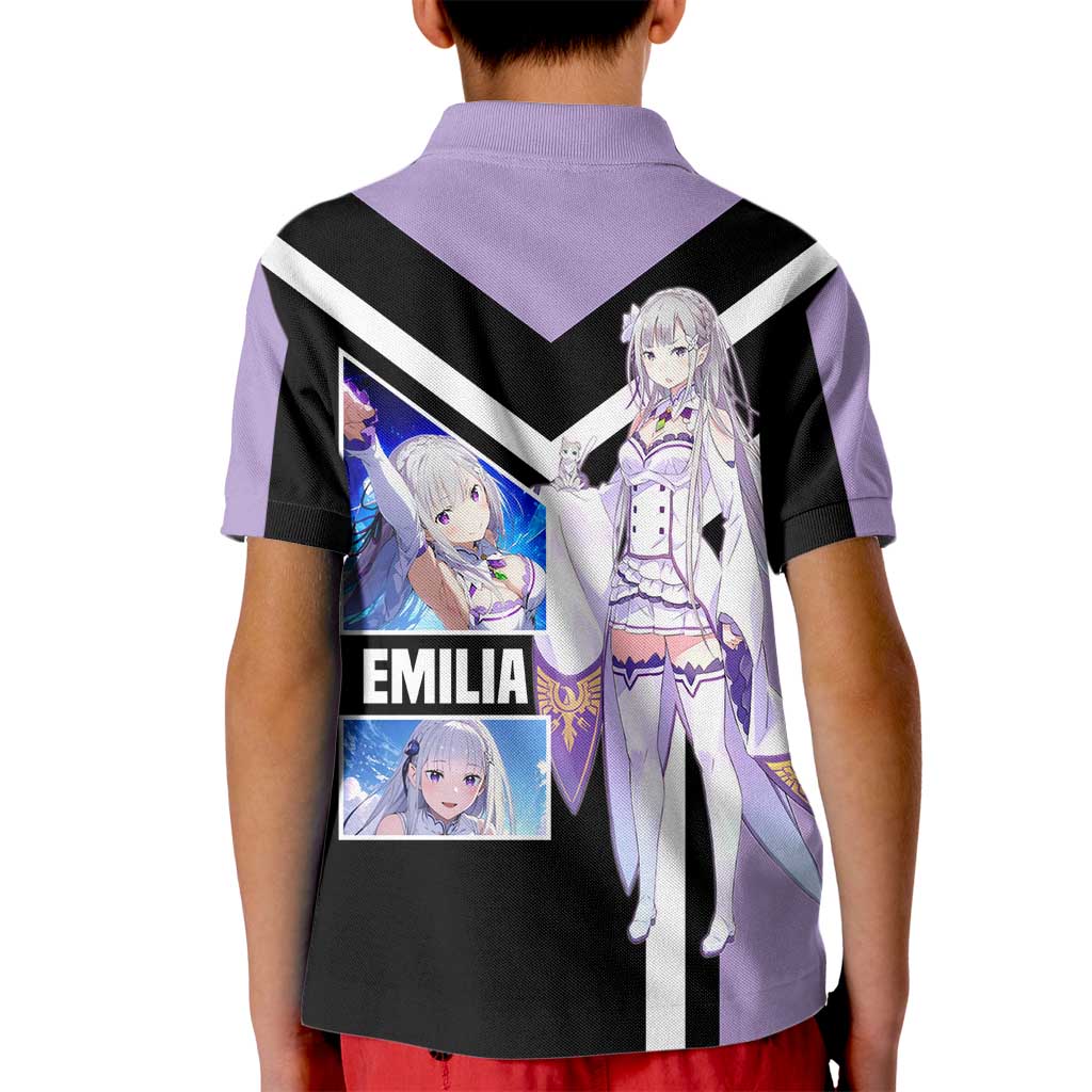 Emilia Re:Zero Kid Polo Shirt with Silver Hair and Magical Fantasy Pose Design - The Mazicc
