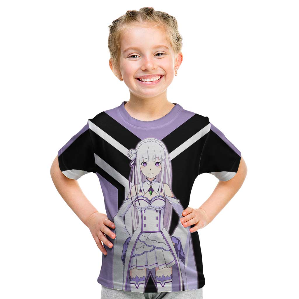 Emilia Re:Zero Kid T Shirt with Silver Hair and Magical Fantasy Pose Design - The Mazicc