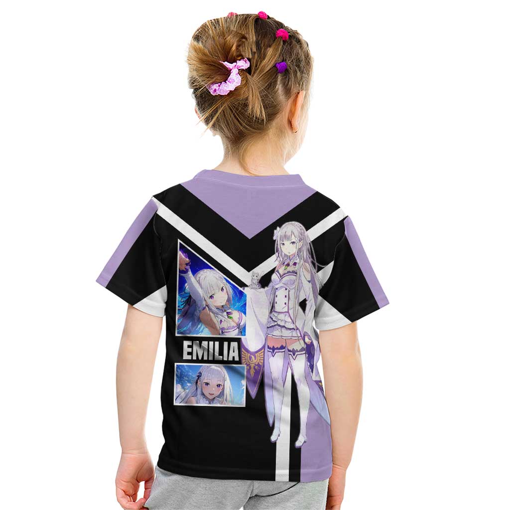 Emilia Re:Zero Kid T Shirt with Silver Hair and Magical Fantasy Pose Design - The Mazicc