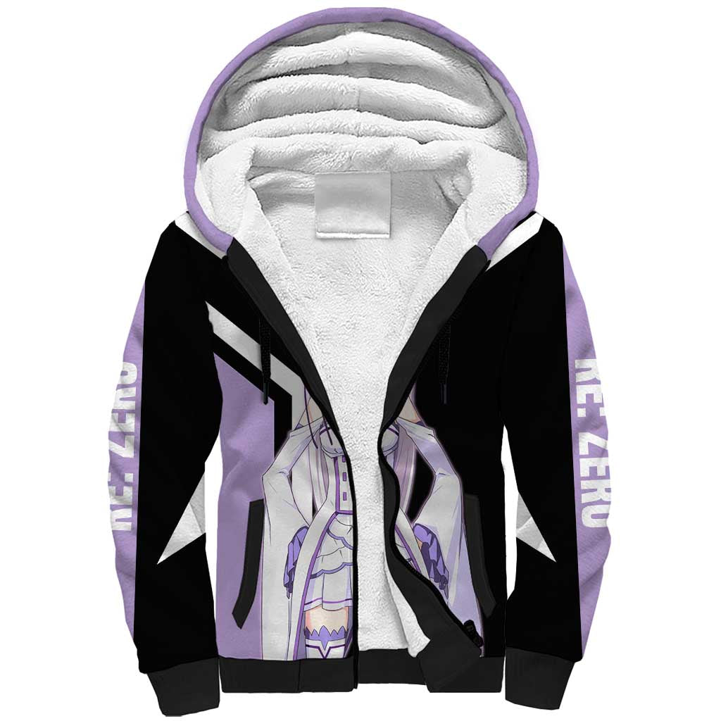 Emilia Re:Zero Sherpa Hoodie with Silver Hair and Magical Fantasy Pose Design - The Mazicc