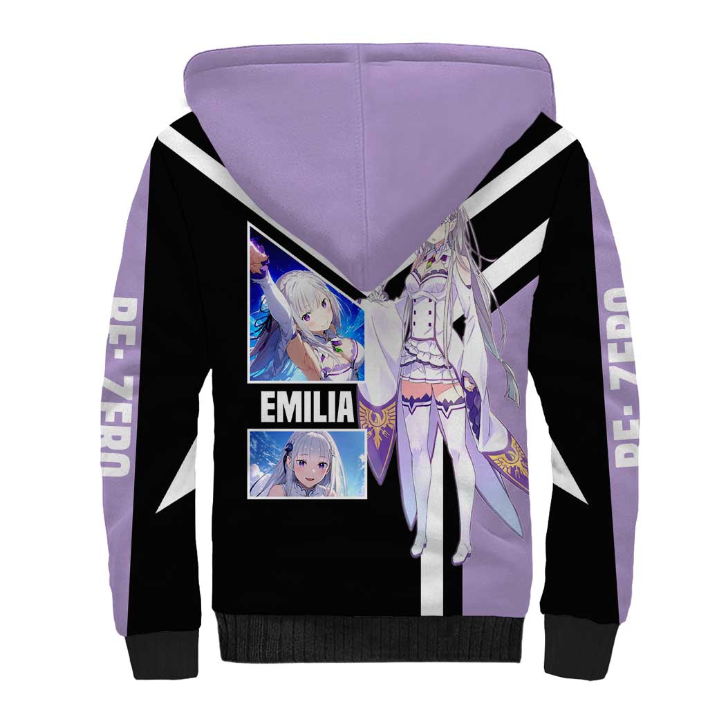 Emilia Re:Zero Sherpa Hoodie with Silver Hair and Magical Fantasy Pose Design - The Mazicc
