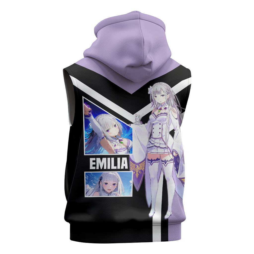 Emilia Re:Zero Sleeveless Hoodie with Silver Hair and Magical Fantasy Pose Design - The Mazicc