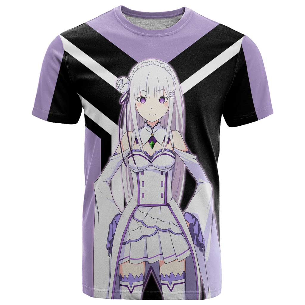 Emilia Re:Zero T Shirt with Silver Hair and Magical Fantasy Pose Design - The Mazicc