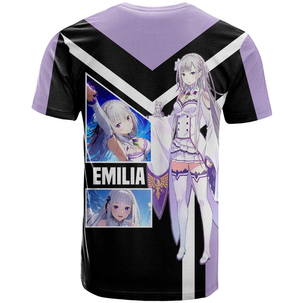Emilia Re:Zero T Shirt with Silver Hair and Magical Fantasy Pose Design - The Mazicc