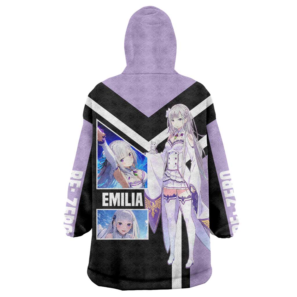 Emilia Re:Zero Wearable Blanket Hoodie with Silver Hair and Magical Fantasy Pose Design - The Mazicc