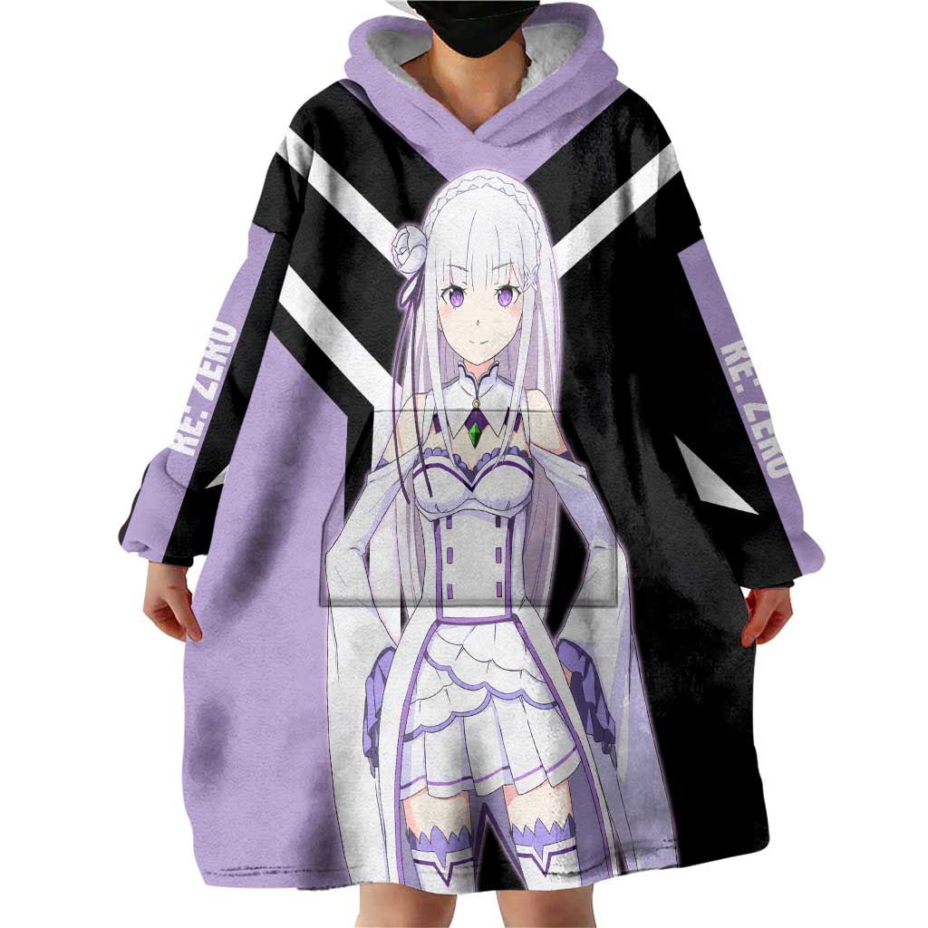 Emilia Re:Zero Wearable Blanket Hoodie with Silver Hair and Magical Fantasy Pose Design - The Mazicc