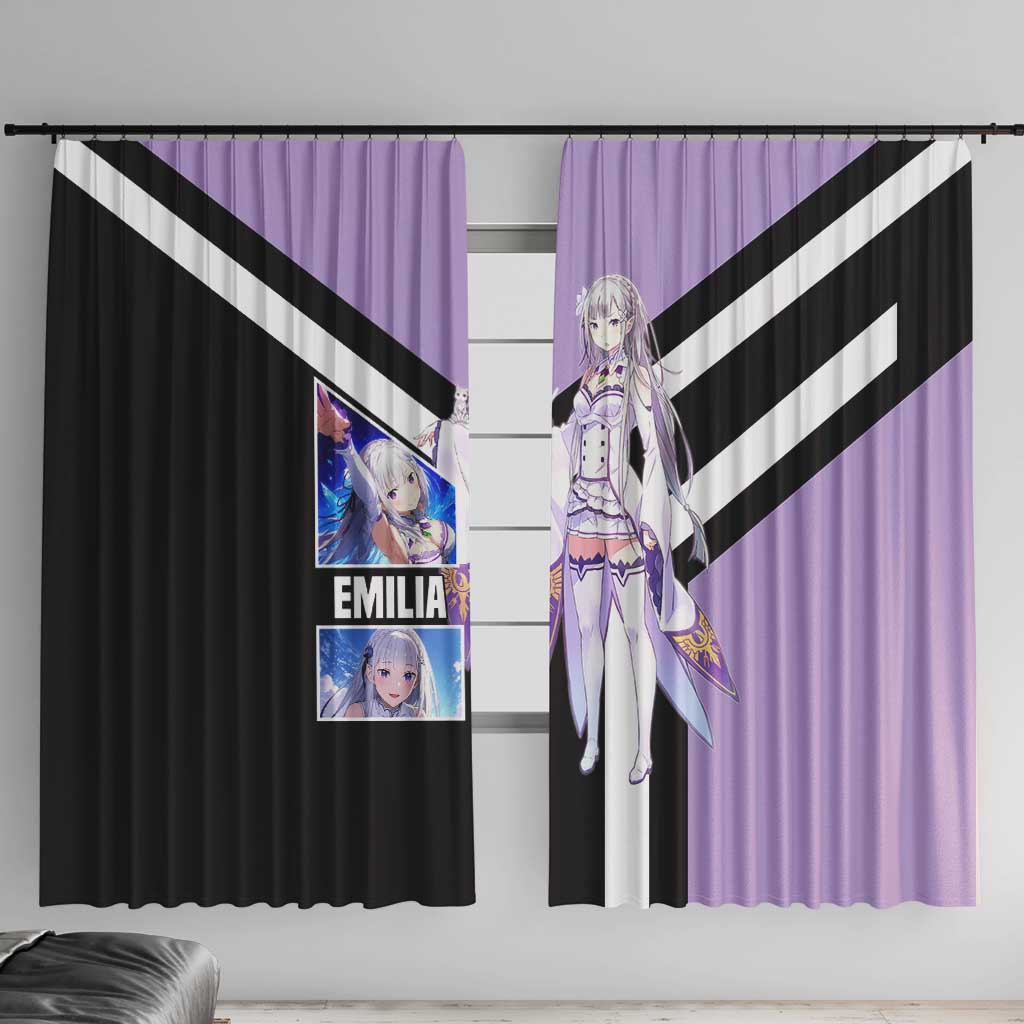 Emilia Re:Zero Window Curtain with Silver Hair and Magical Fantasy Pose Design - The Mazicc