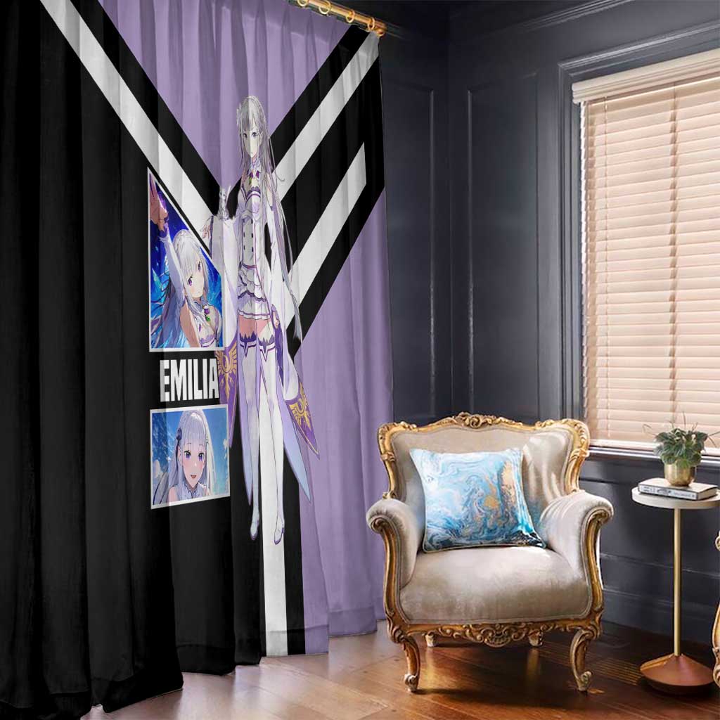 Emilia Re:Zero Window Curtain with Silver Hair and Magical Fantasy Pose Design - The Mazicc