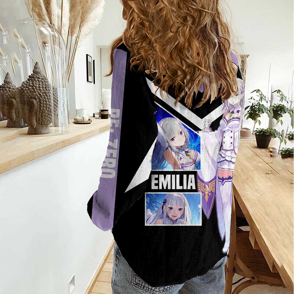 Emilia Re:Zero Women Casual Shirt with Silver Hair and Magical Fantasy Pose Design - The Mazicc