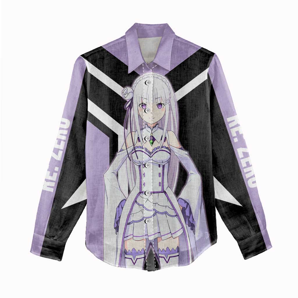 Emilia Re:Zero Women Casual Shirt with Silver Hair and Magical Fantasy Pose Design - The Mazicc