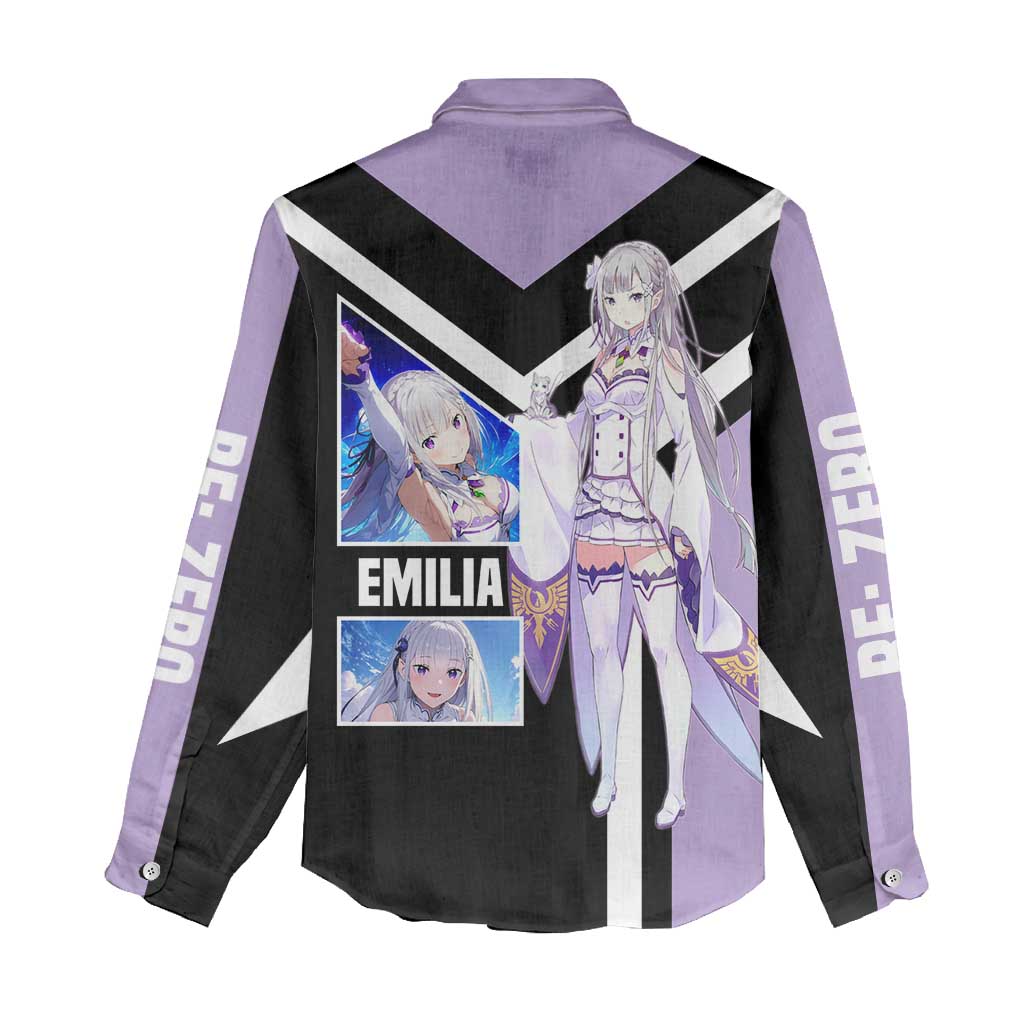 Emilia Re:Zero Women Casual Shirt with Silver Hair and Magical Fantasy Pose Design - The Mazicc