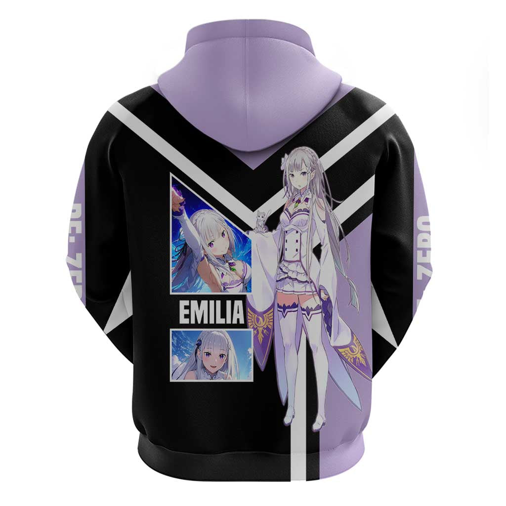 Emilia Re:Zero Zip Hoodie with Silver Hair and Magical Fantasy Pose Design - The Mazicc