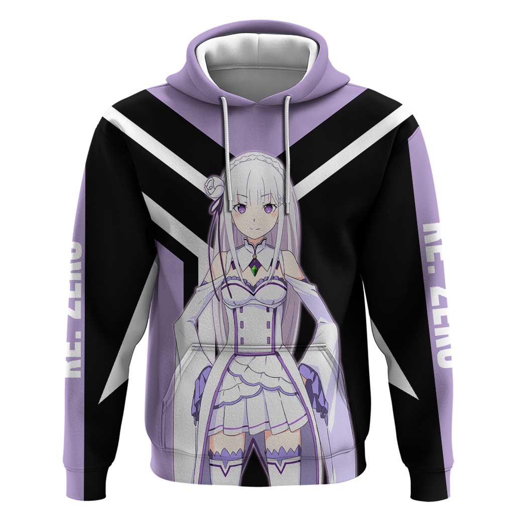 Emilia Re:Zero Zip Hoodie with Silver Hair and Magical Fantasy Pose Design - The Mazicc