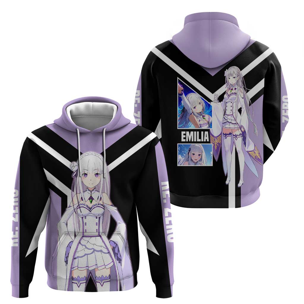 Emilia Re:Zero Zip Hoodie with Silver Hair and Magical Fantasy Pose Design - The Mazicc