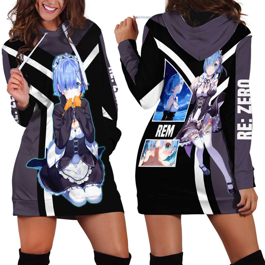Rem Re:Zero Hoodie Dress with Maid Outfit and Loyal Battle Pose Design - The Mazicc