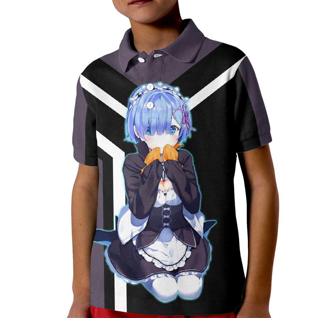 Rem Re:Zero Kid Polo Shirt with Maid Outfit and Loyal Battle Pose Design - The Mazicc