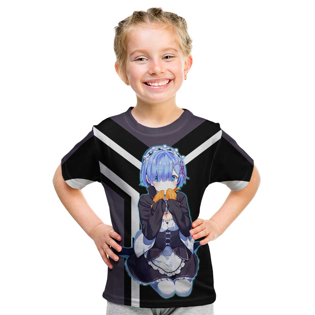 Rem Re:Zero Kid T Shirt with Maid Outfit and Loyal Battle Pose Design - The Mazicc