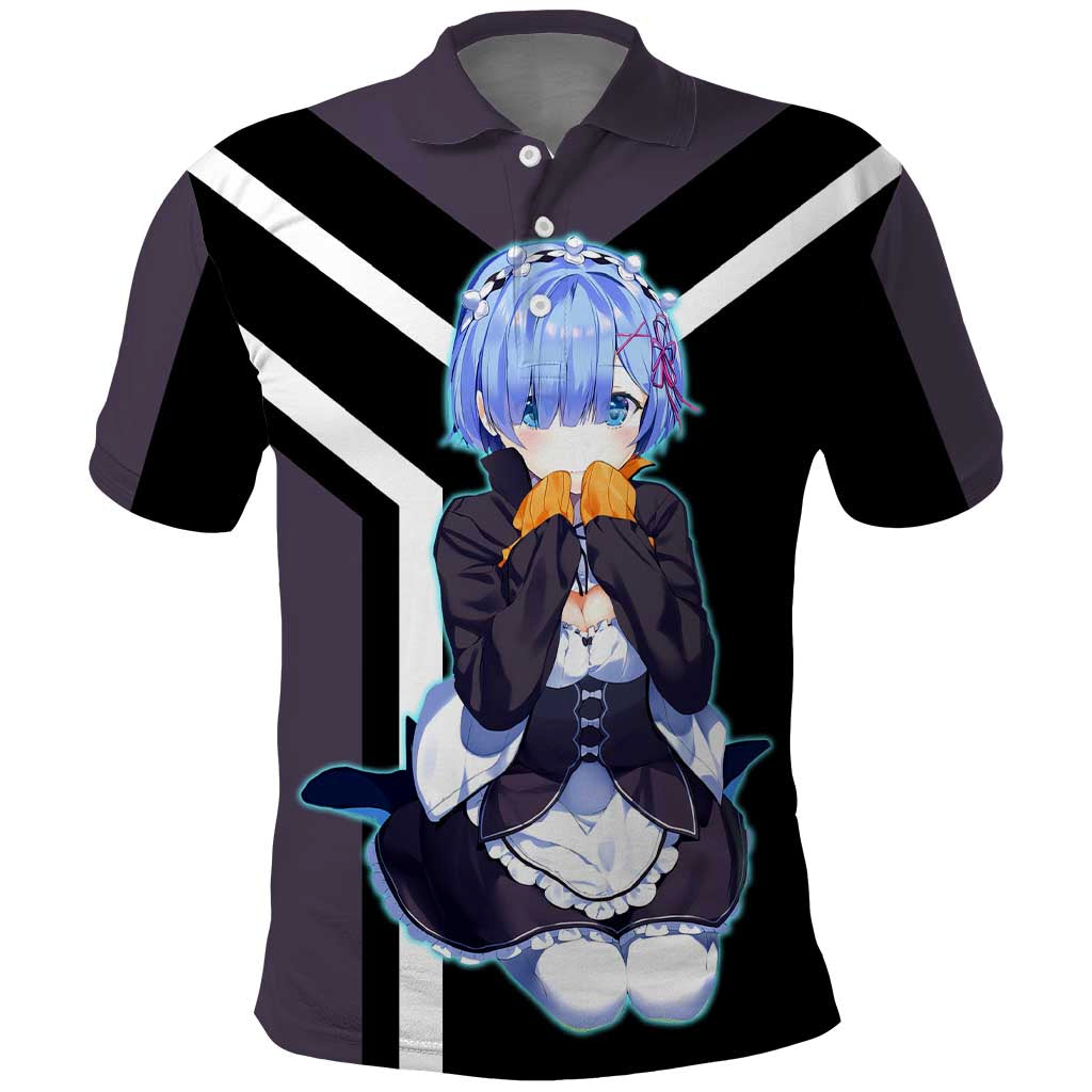 Rem Re:Zero Polo Shirt with Maid Outfit and Loyal Battle Pose Design - The Mazicc