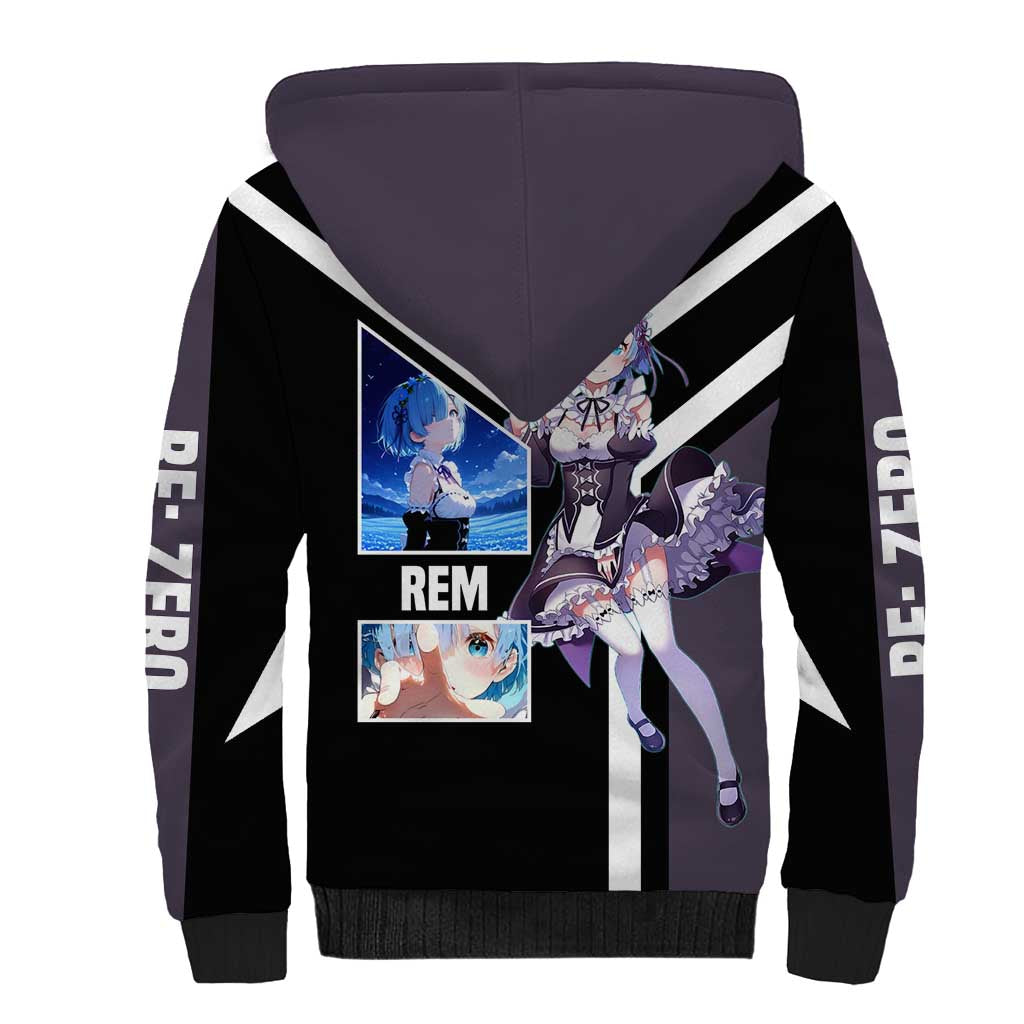 Rem Re:Zero Sherpa Hoodie with Maid Outfit and Loyal Battle Pose Design - The Mazicc