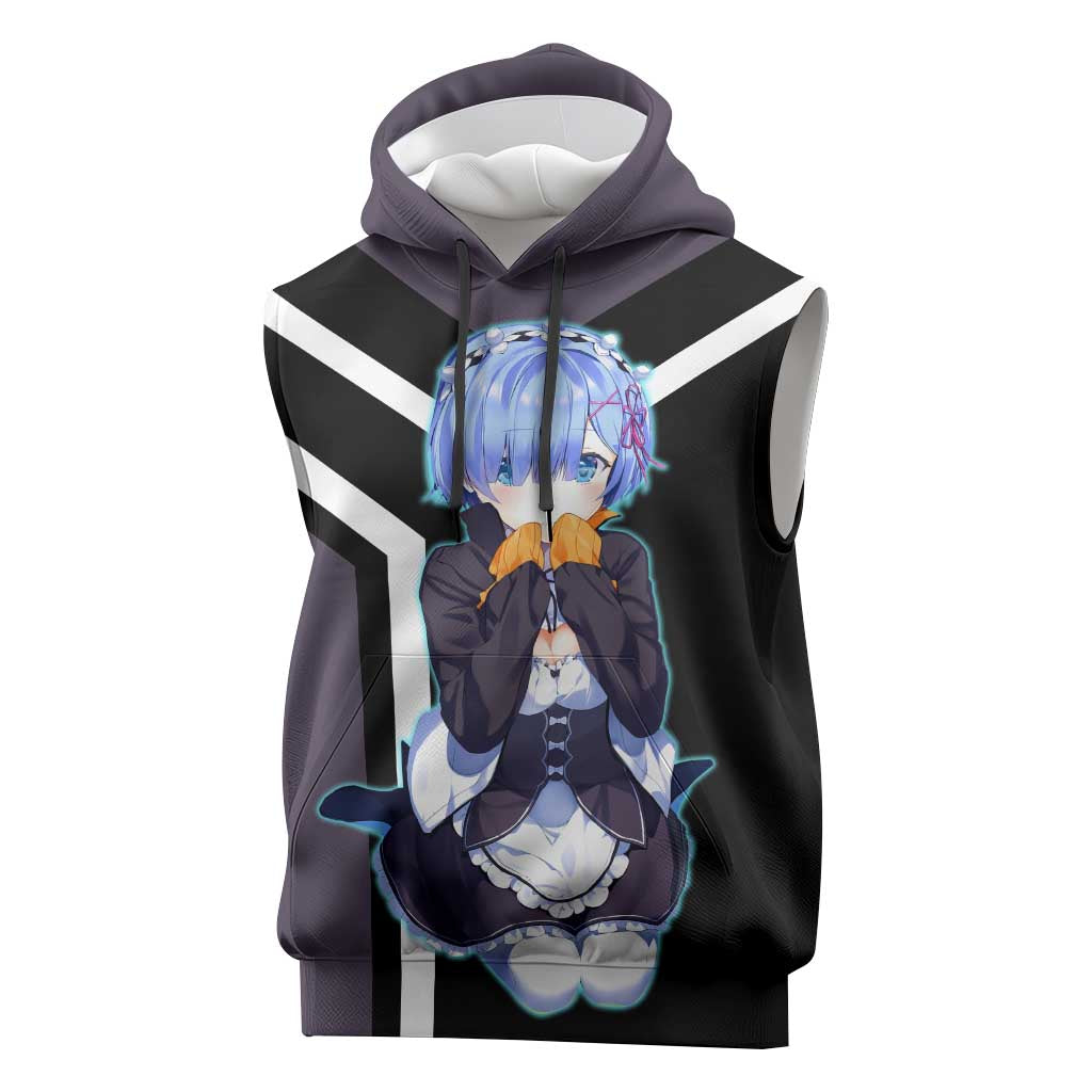 Rem Re:Zero Sleeveless Hoodie with Maid Outfit and Loyal Battle Pose Design - The Mazicc