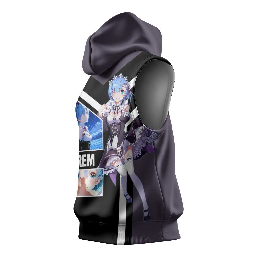 Rem Re:Zero Sleeveless Hoodie with Maid Outfit and Loyal Battle Pose Design - The Mazicc