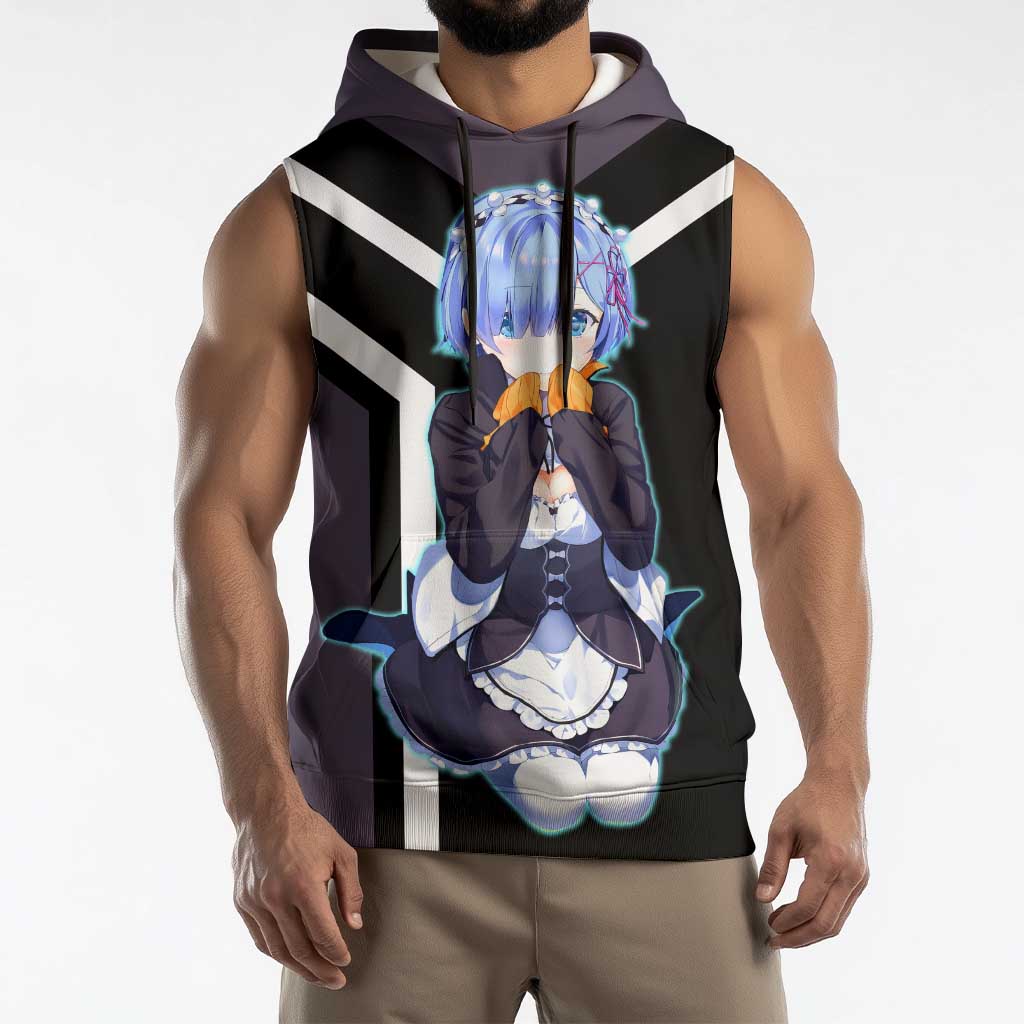 Rem Re:Zero Sleeveless Hoodie with Maid Outfit and Loyal Battle Pose Design - The Mazicc