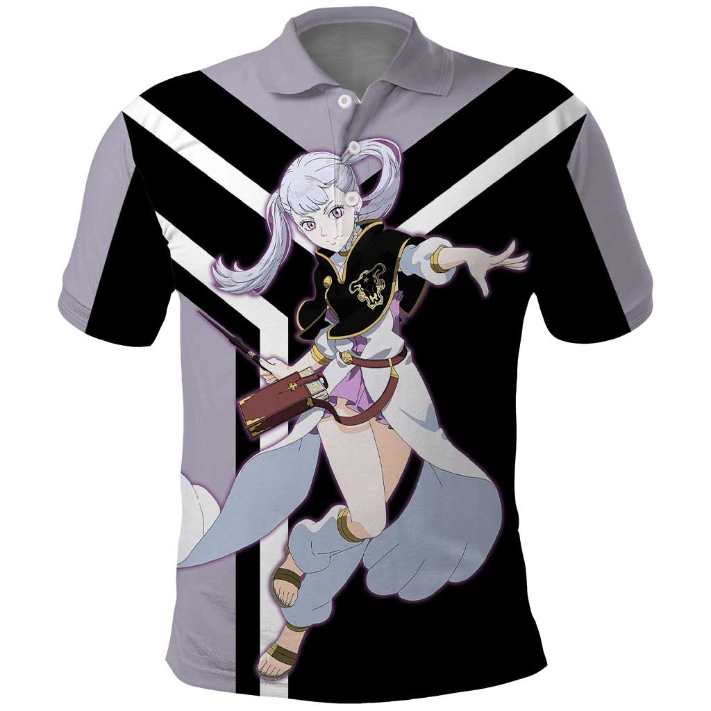 Noelle Silva Black Clover Polo Shirt with Water Magic Pose and Elegant Battle Design - The Mazicc