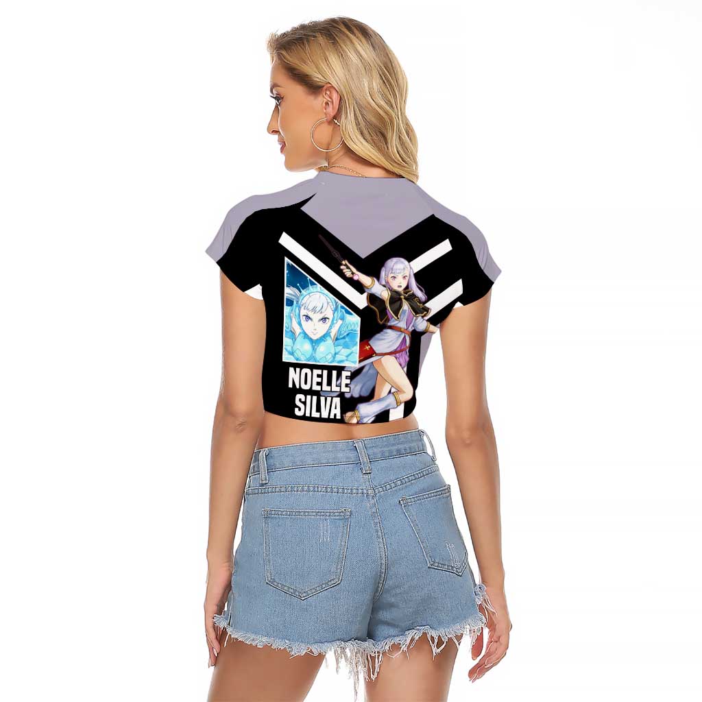 Noelle Silva Black Clover Raglan Cropped T Shirt with Water Magic Pose and Elegant Battle Design - The Mazicc