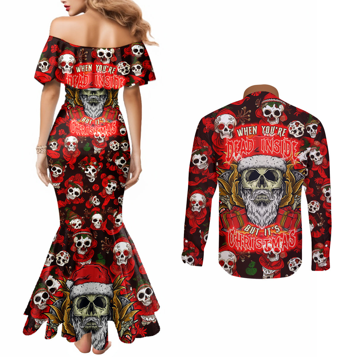 christmas-skull-couples-matching-mermaid-dress-and-long-sleeve-button-shirts-when-youre-dead-inside-but-its-christmas