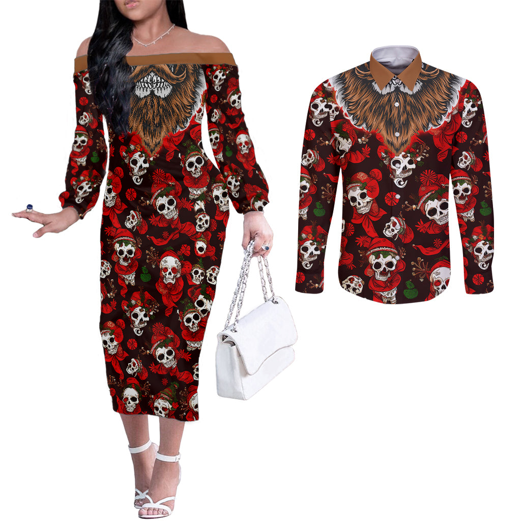 christmas-skull-couples-matching-off-the-shoulder-long-sleeve-dress-and-long-sleeve-button-shirts-when-youre-dead-inside-but-its-christmas