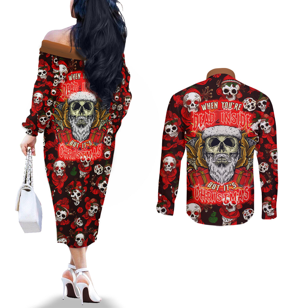 christmas-skull-couples-matching-off-the-shoulder-long-sleeve-dress-and-long-sleeve-button-shirts-when-youre-dead-inside-but-its-christmas