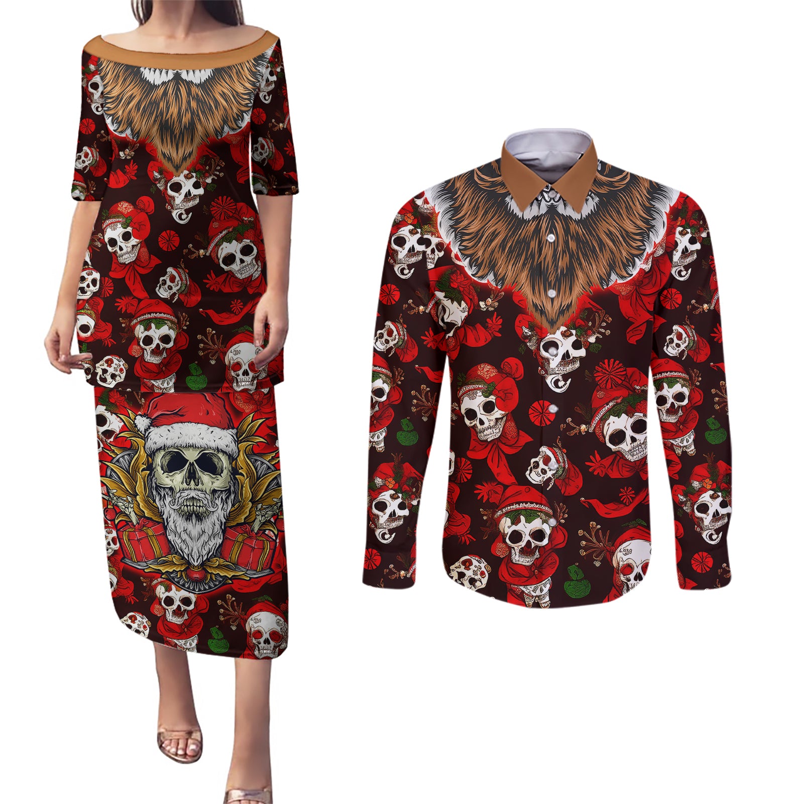 christmas-skull-couples-matching-puletasi-dress-and-long-sleeve-button-shirts-when-youre-dead-inside-but-its-christmas