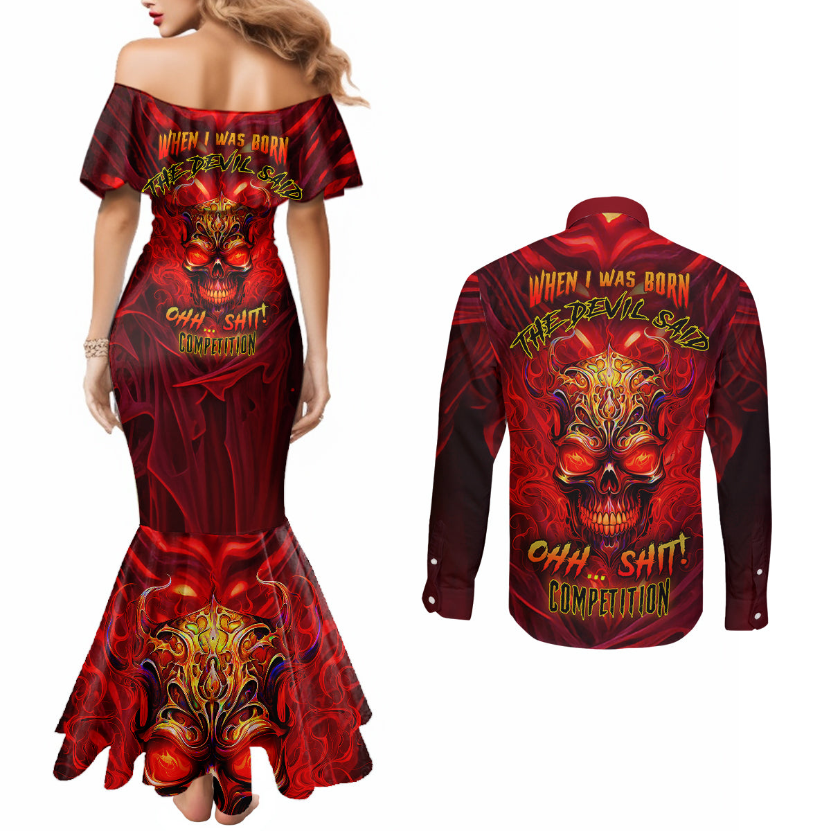 when-is-was-born-the-devil-couples-matching-mermaid-dress-and-long-sleeve-button-shirts