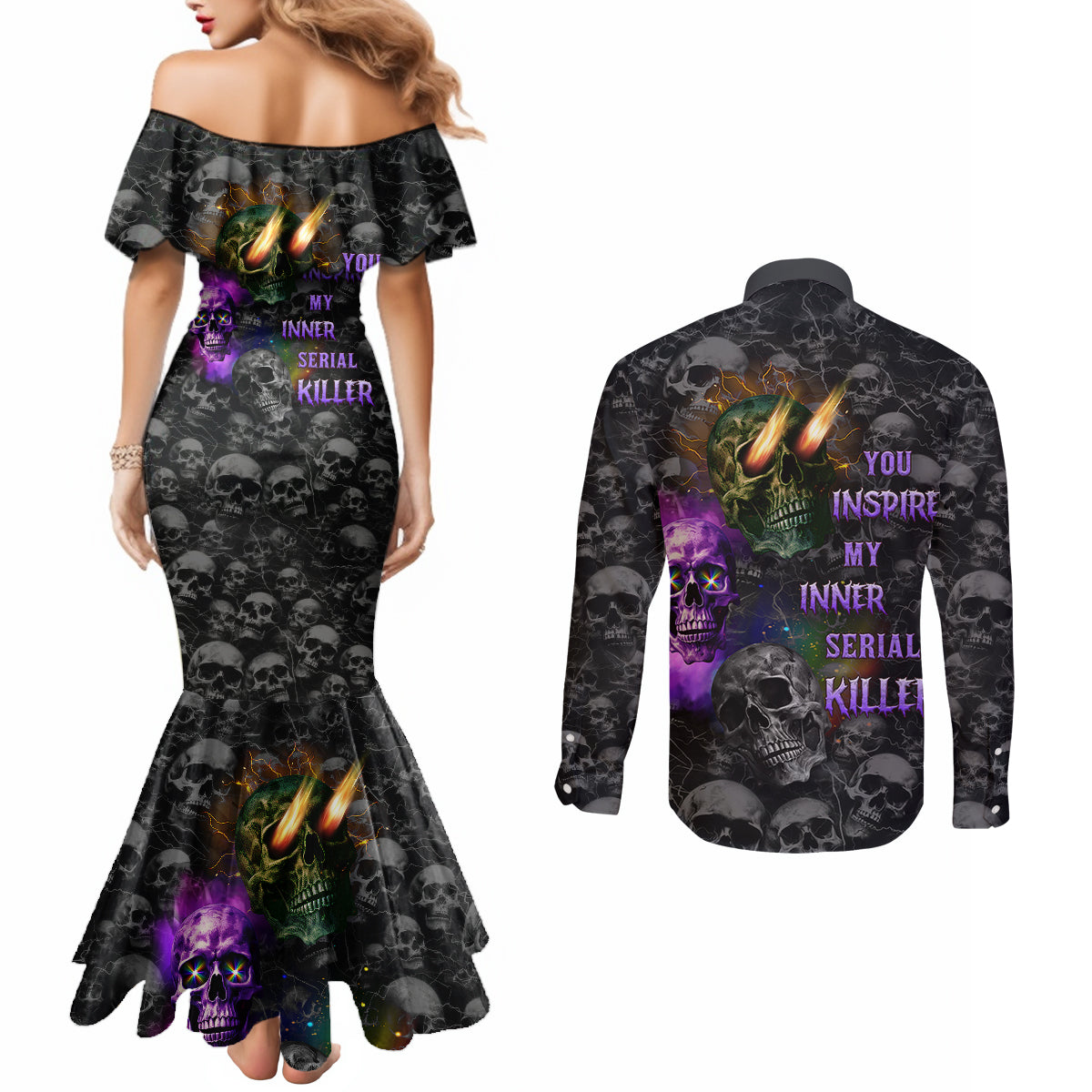 you-inspire-my-inner-serial-killer-couples-matching-mermaid-dress-and-long-sleeve-button-shirts