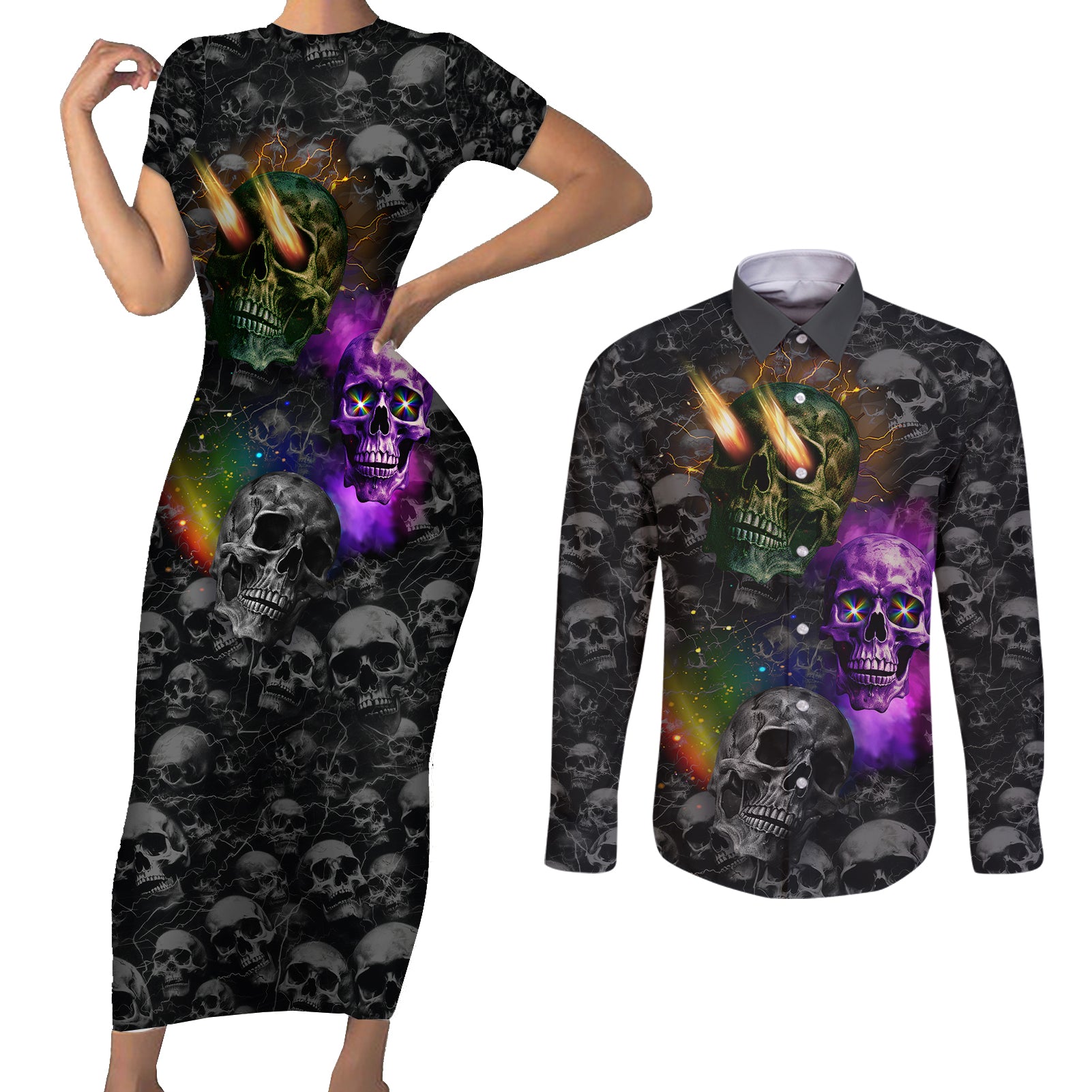 you-inspire-my-inner-serial-killer-couples-matching-short-sleeve-bodycon-dress-and-long-sleeve-button-shirts