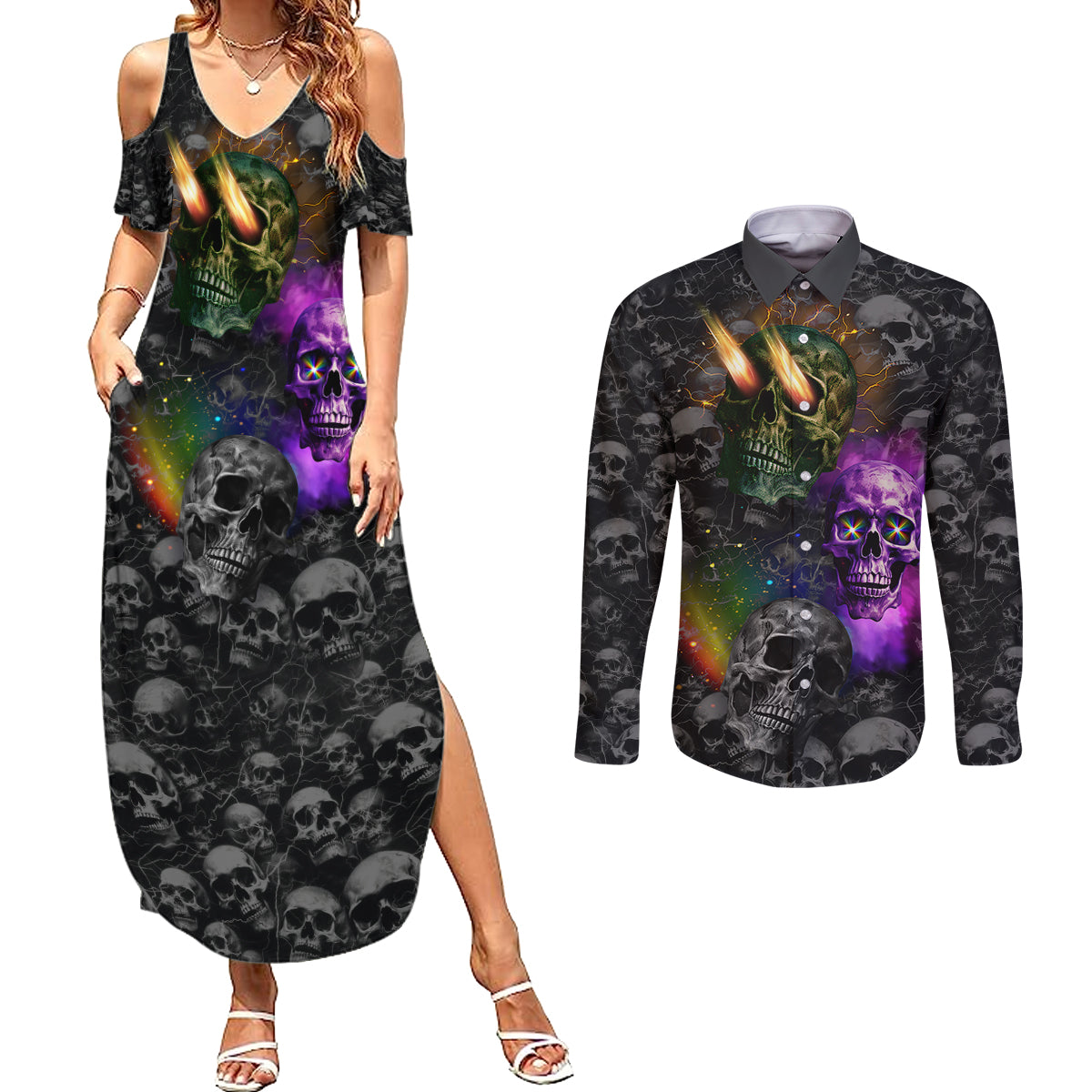 you-inspire-my-inner-serial-killer-couples-matching-summer-maxi-dress-and-long-sleeve-button-shirts