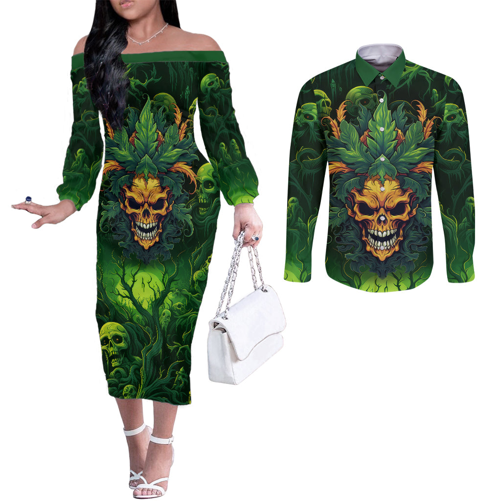 i-cant-go-to-hell-the-devil-still-has-a-restraining-order-against-me-couples-matching-off-the-shoulder-long-sleeve-dress-and-long-sleeve-button-shirts