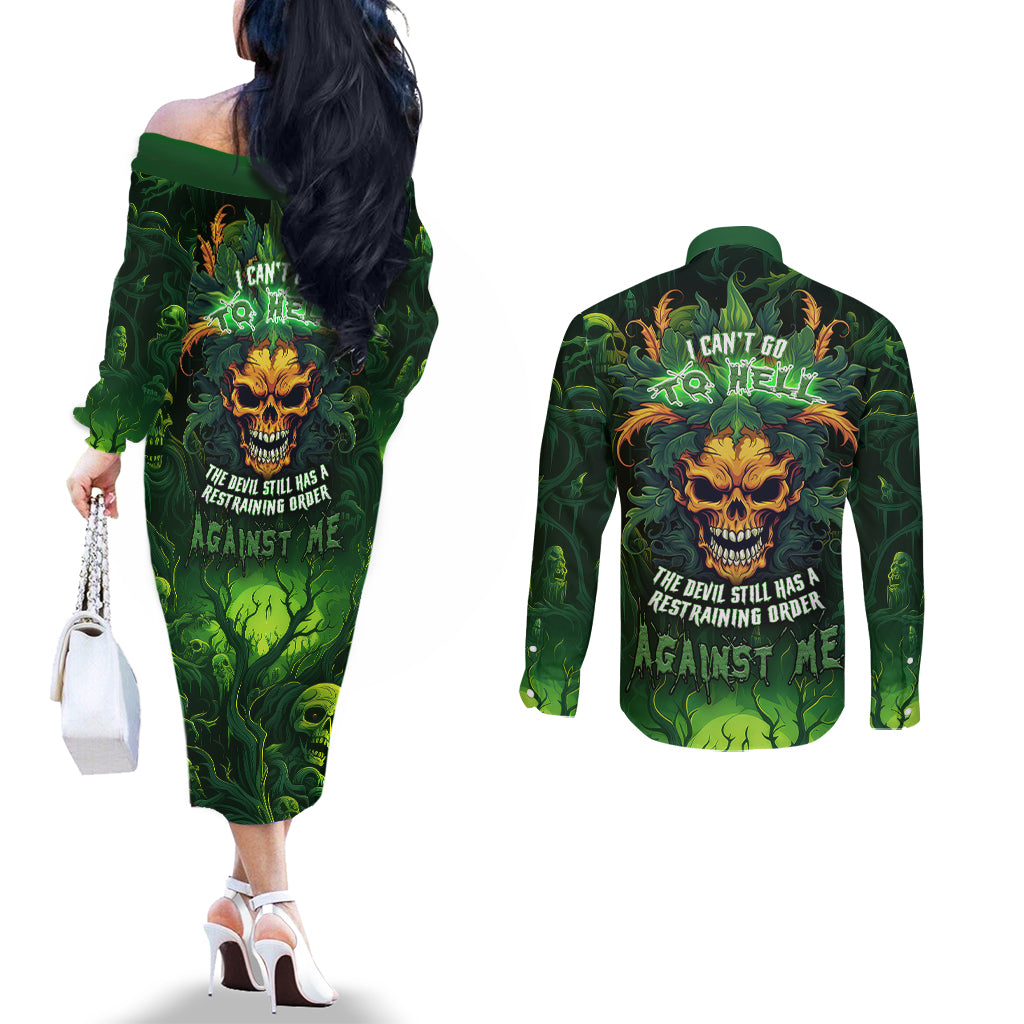i-cant-go-to-hell-the-devil-still-has-a-restraining-order-against-me-couples-matching-off-the-shoulder-long-sleeve-dress-and-long-sleeve-button-shirts