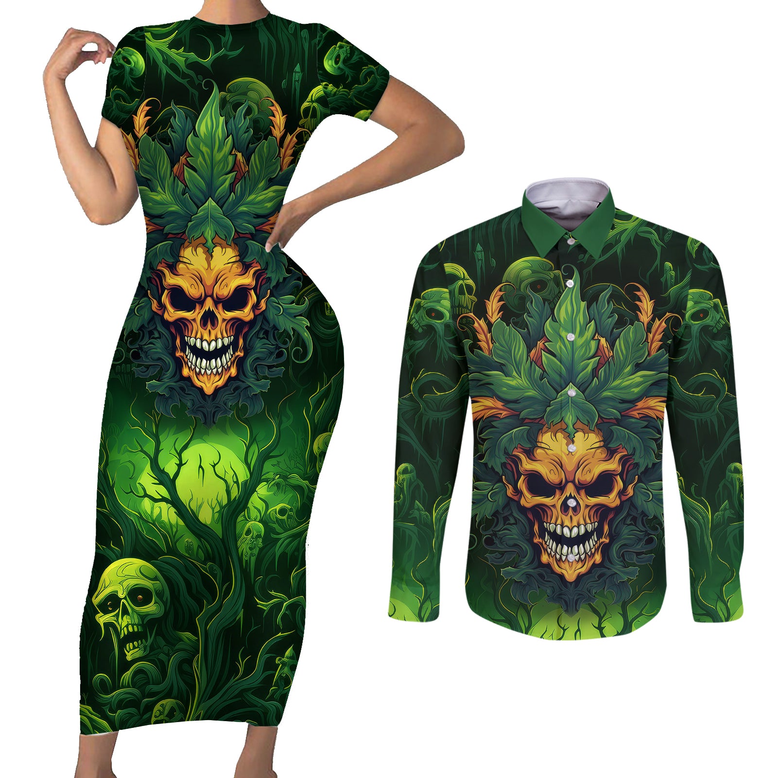 i-cant-go-to-hell-the-devil-still-has-a-restraining-order-against-me-couples-matching-short-sleeve-bodycon-dress-and-long-sleeve-button-shirts
